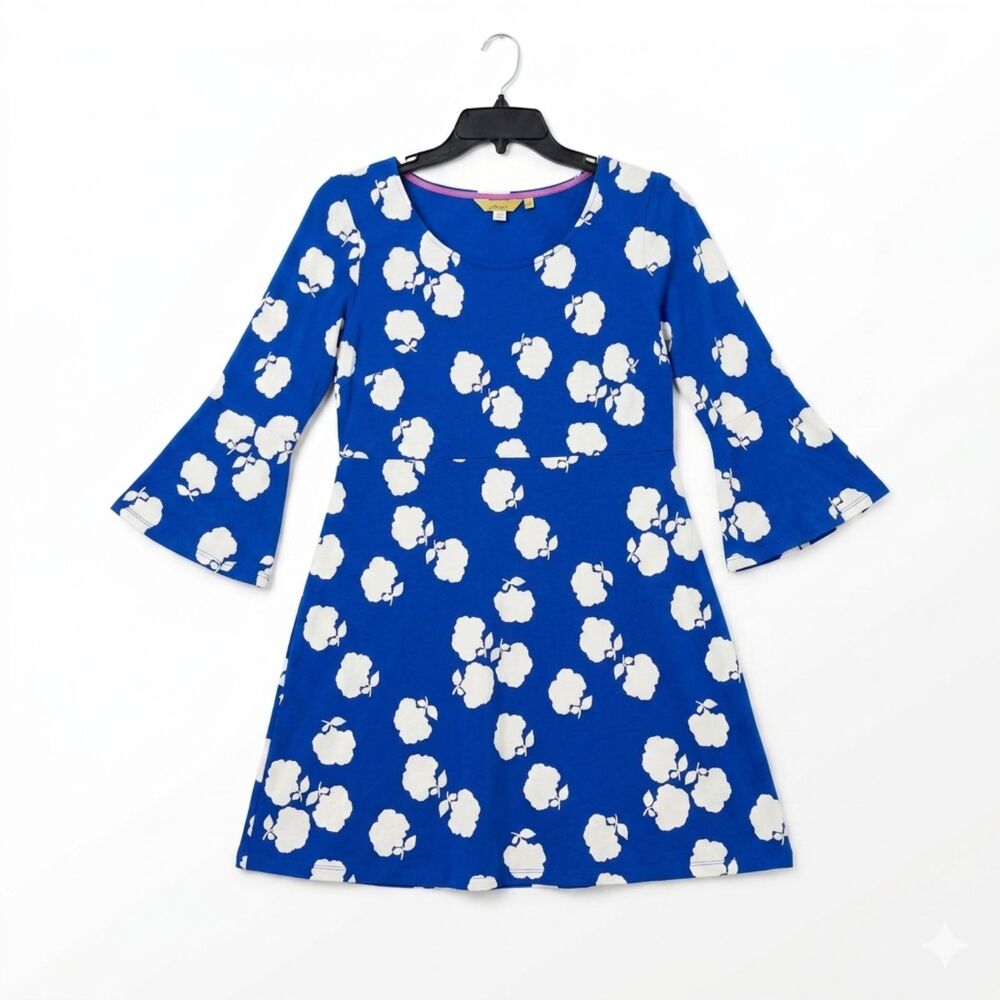 Boden Blue White Floral Bell Sleeve Jersey‎ Dress US 10R